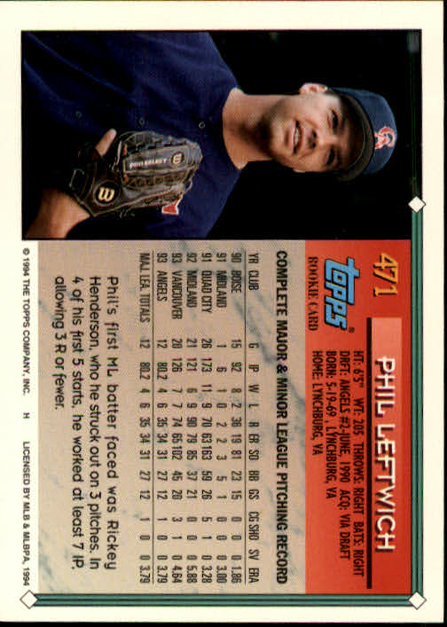 1994 Topps #471 Phil Leftwich RC back image