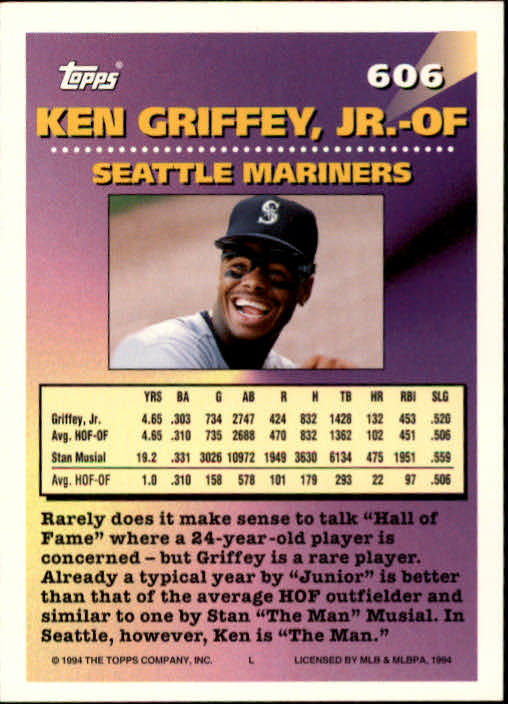 1994 Topps #606 Ken Griffey Jr. MOG back image