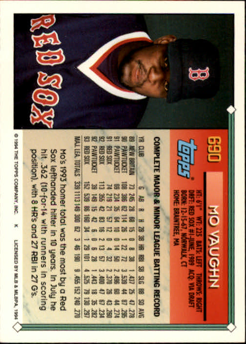 1994 Topps #690 Mo Vaughn back image