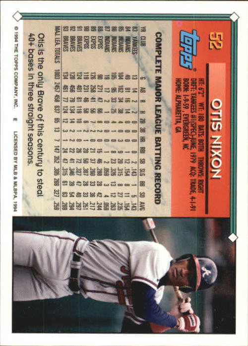 Otis Nixon - Braves #41 Donruss 1992 Baseball Trading Card