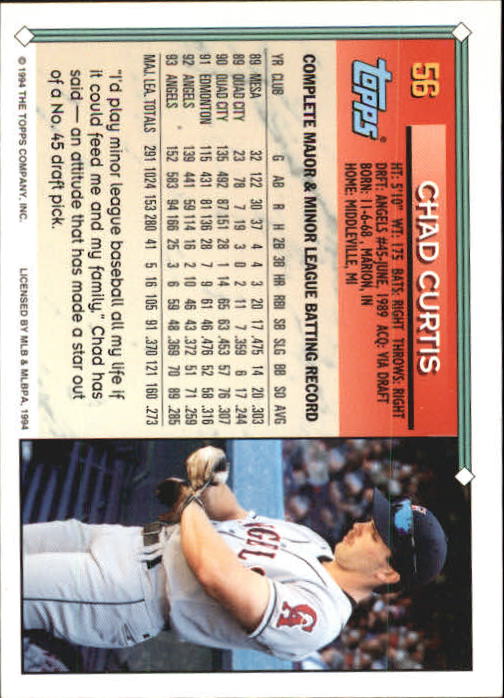 1994 Topps Gold #56 Chad Curtis back image