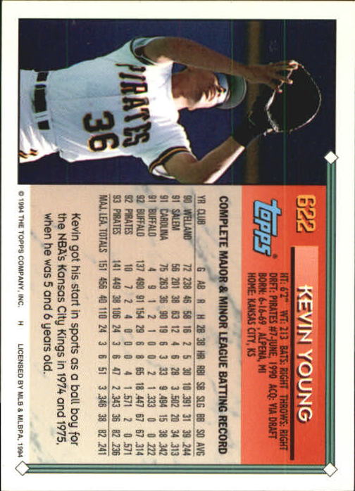 1994 Topps Gold #622 Kevin Young back image