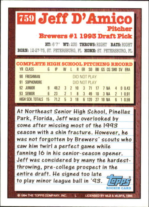 1994 Topps Gold Baseball Singles - You Choose - Picture 340 of 346