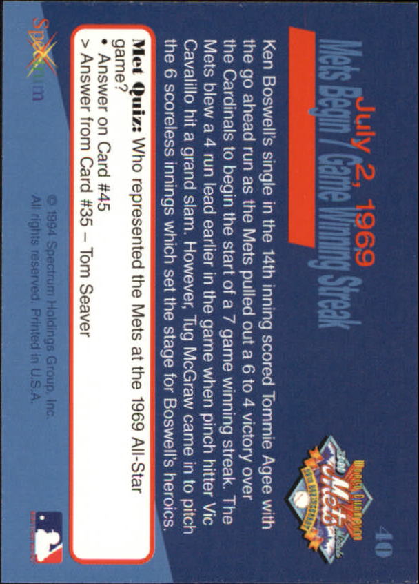 B2588- 1994 Mets '69 Tribute Baseball Cards 1-69+ -You Pick- 15+ FREE US SHIP - Picture 81 of 141
