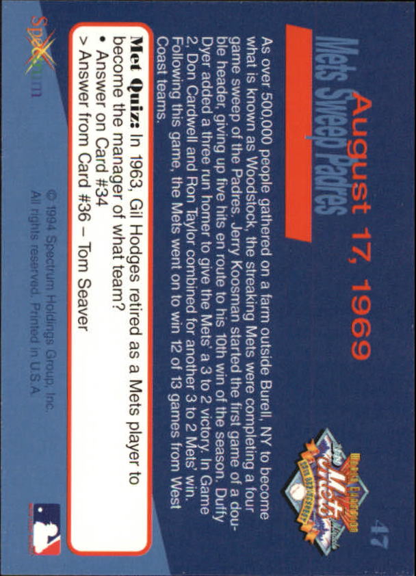 B2588- 1994 Mets '69 Tribute Baseball Cards 1-69+ -You Pick- 15+ FREE US SHIP - Picture 95 of 141