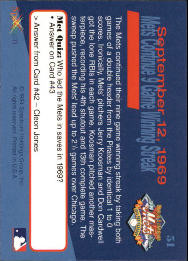 B2588- 1994 Mets '69 Tribute Baseball Cards 1-69+ -You Pick- 15+ FREE US SHIP - Picture 103 of 141