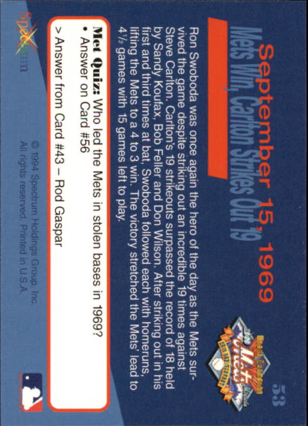 B2588- 1994 Mets '69 Tribute Baseball Cards 1-69+ -You Pick- 15+ FREE US SHIP - Picture 107 of 141