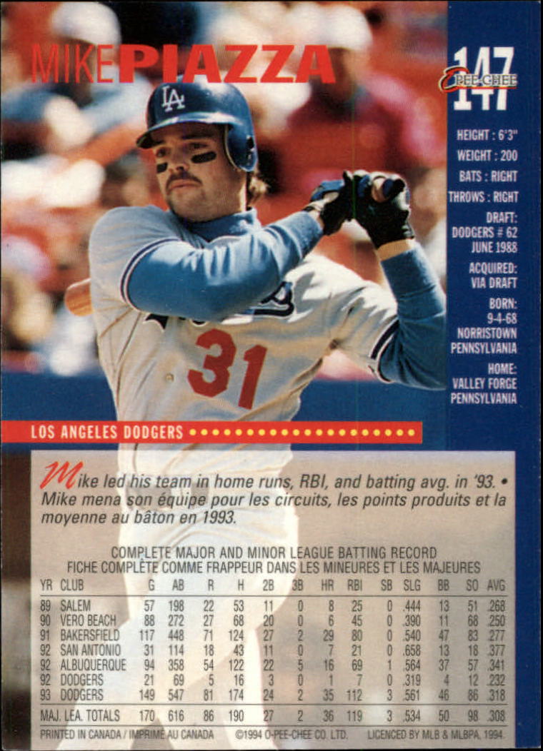 1994 O-Pee-Chee #147 Mike Piazza back image