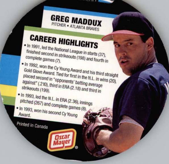 1994 Oscar Mayer Round-Ups #26 Greg Maddux back image