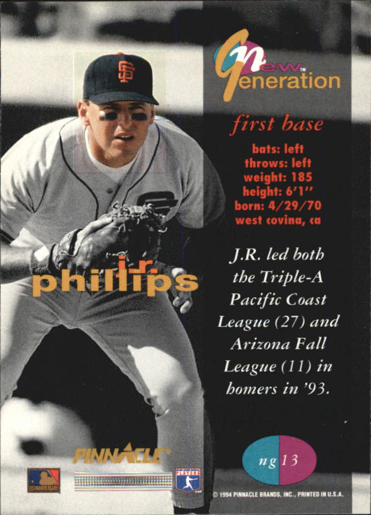 1994 Pinnacle New Generation #NG13 J.R. Phillips back image