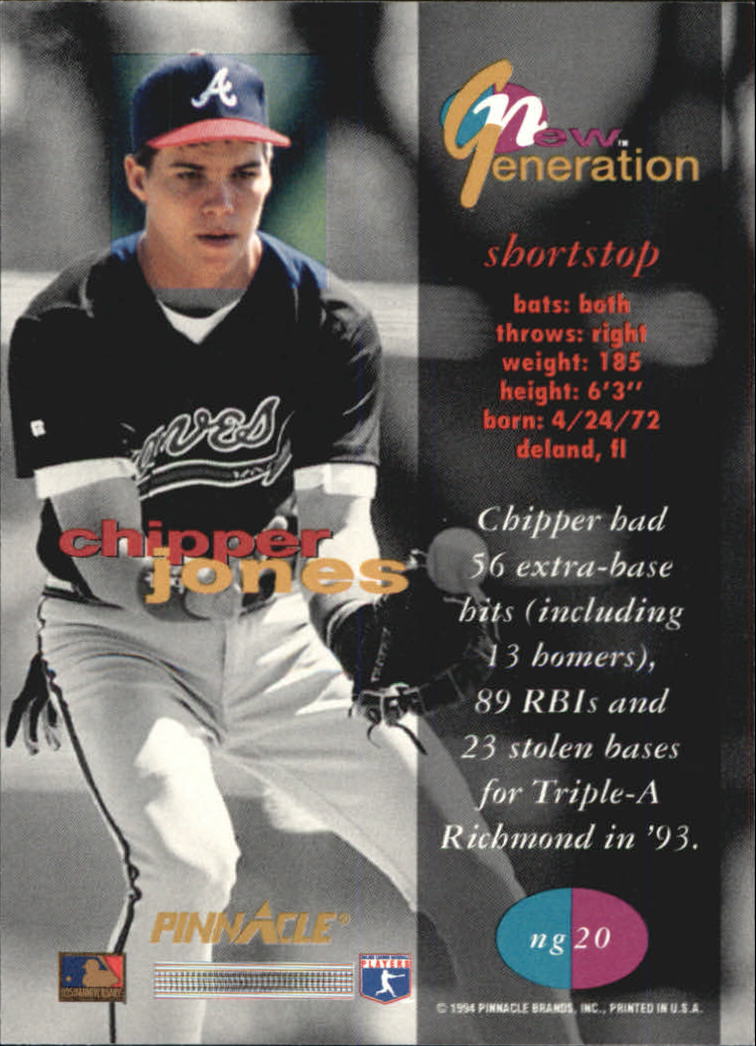 1994 Pinnacle New Generation #NG20 Chipper Jones back image