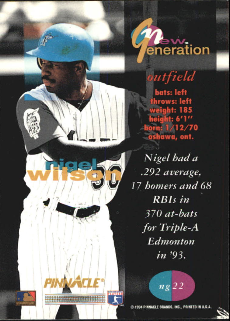 1994 Pinnacle New Generation #NG22 Nigel Wilson back image