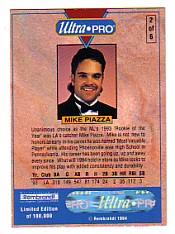 1994 Rembrandt Ultra-Pro Piazza #2 Mike Piazza/(In uniform, trying to/make play) back image