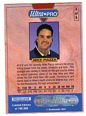 1994 Rembrandt Ultra-Pro Piazza #3 Mike Piazza/(In golf shirt,/golf club on shoulde back image