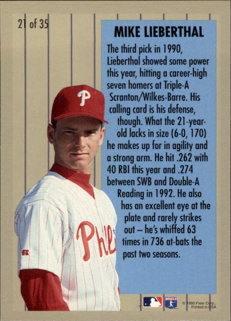 1994 Fleer Major League Prospects #21 Mike Lieberthal back image
