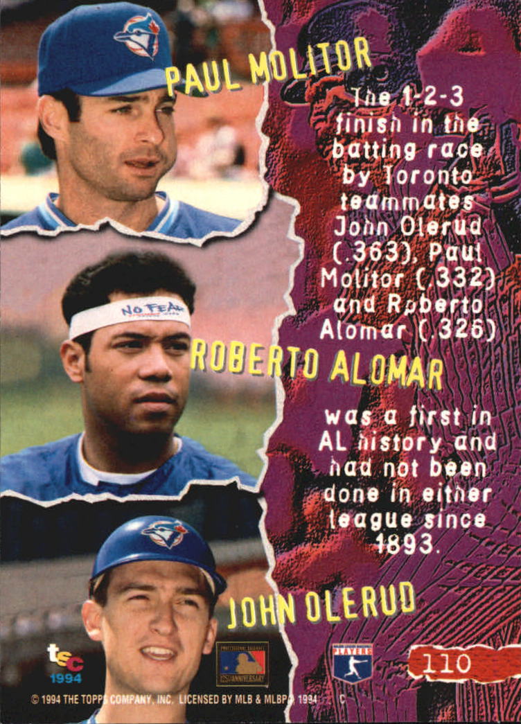 1994 Stadium Club Members Only Parallel #110 Alomar/Molitor/Olerud back image
