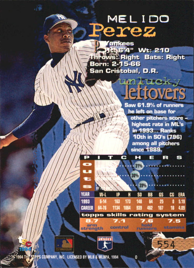 1994 Stadium Club Members Only Parallel #554 Melido Perez back image