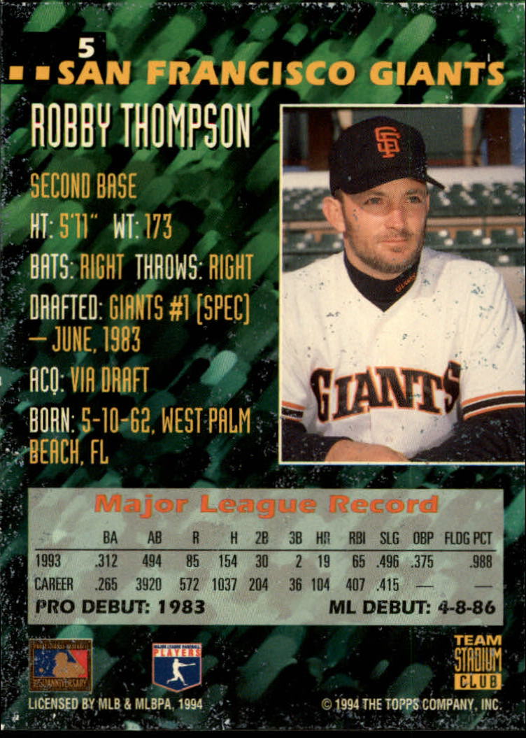 1994 Stadium Club Team #5 Robby Thompson back image