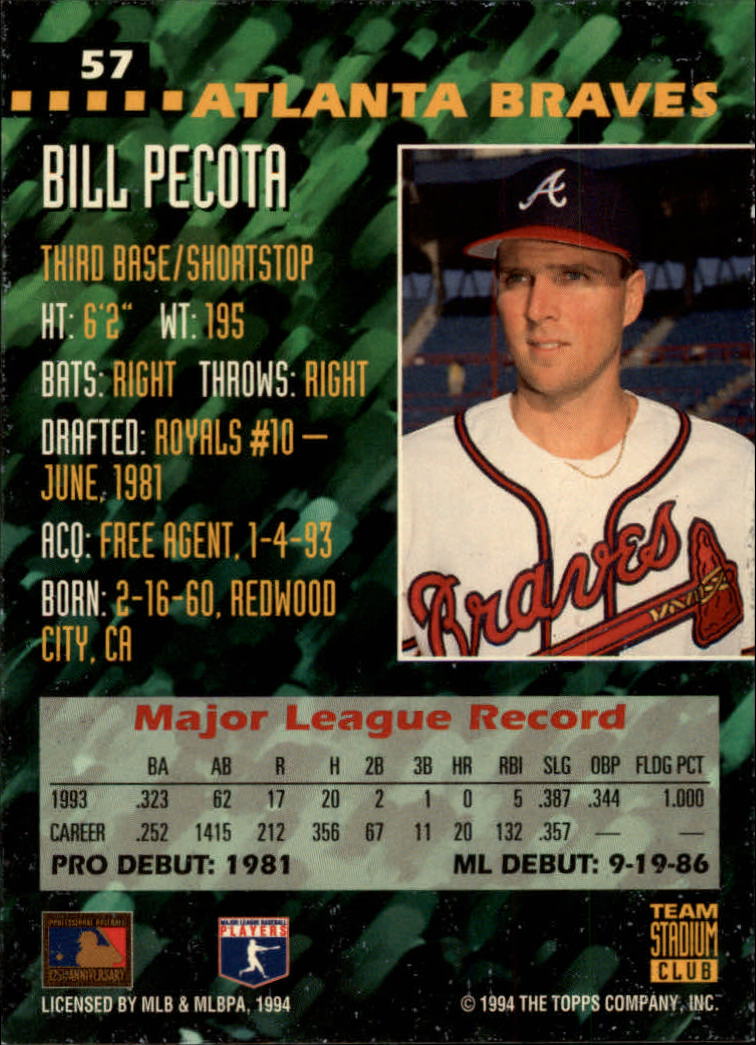 1994 Stadium Club Team #57 Bill Pecota back image