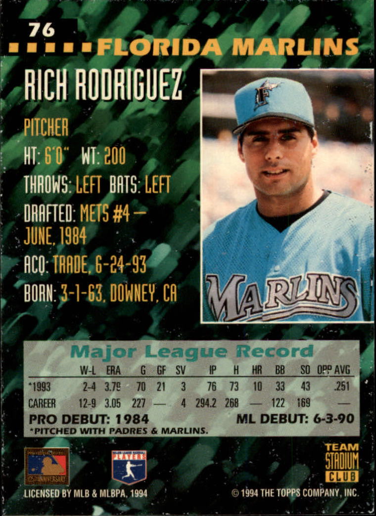 1994 Stadium Club Team #76 Rich Rodriguez back image
