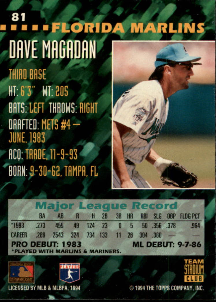 1994 Stadium Club Team #81 Dave Magadan back image
