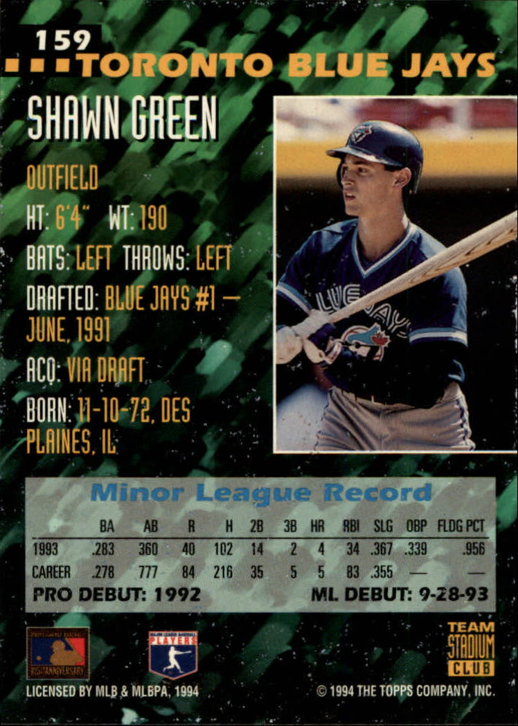 1994 Stadium Club Team #159 Shawn Green back image