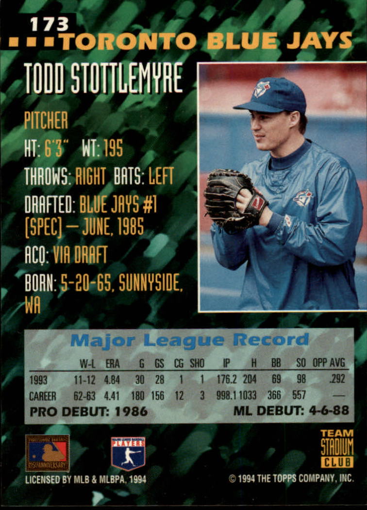 1994 Stadium Club Team #173 Todd Stottlemyre - NM-MT