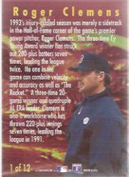 1994 Fleer Smoke 'n Heat #1 Roger Clemens back image