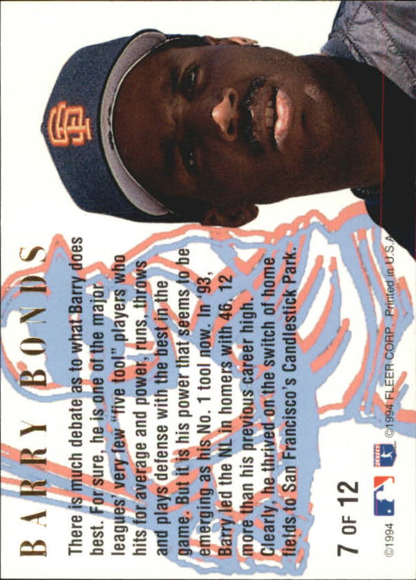 1994 Ultra Home Run Kings #7 Barry Bonds back image
