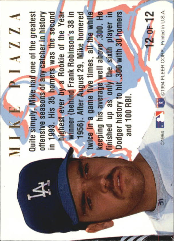 1994 Ultra Home Run Kings #12 Mike Piazza back image