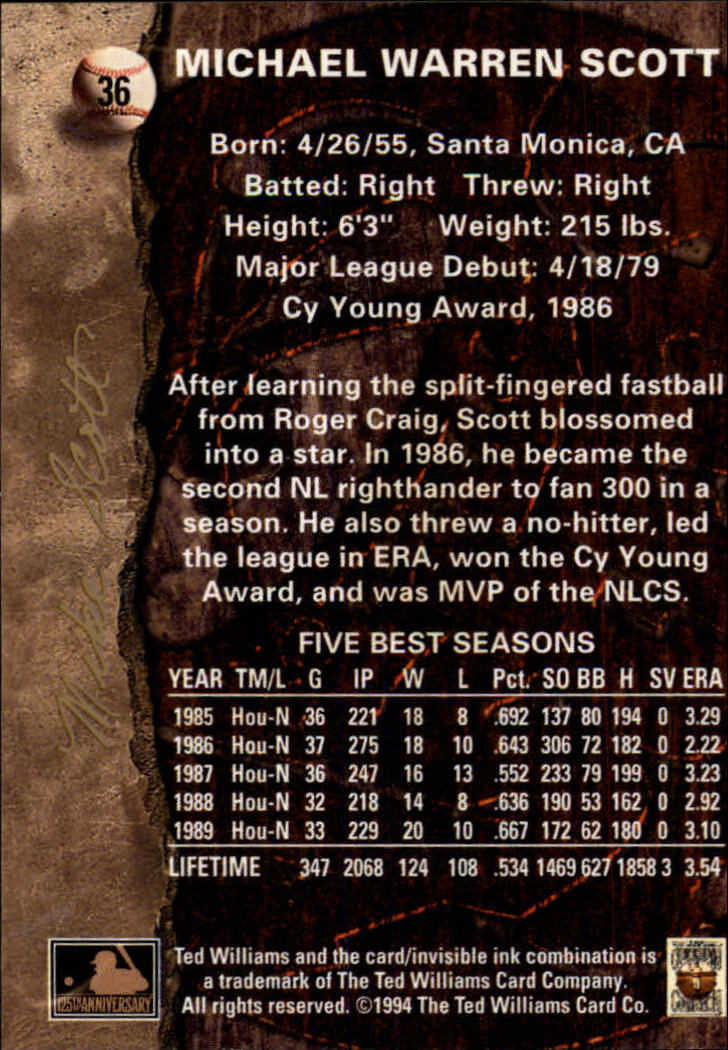 1994 Ted Williams #36 Mike Scott back image
