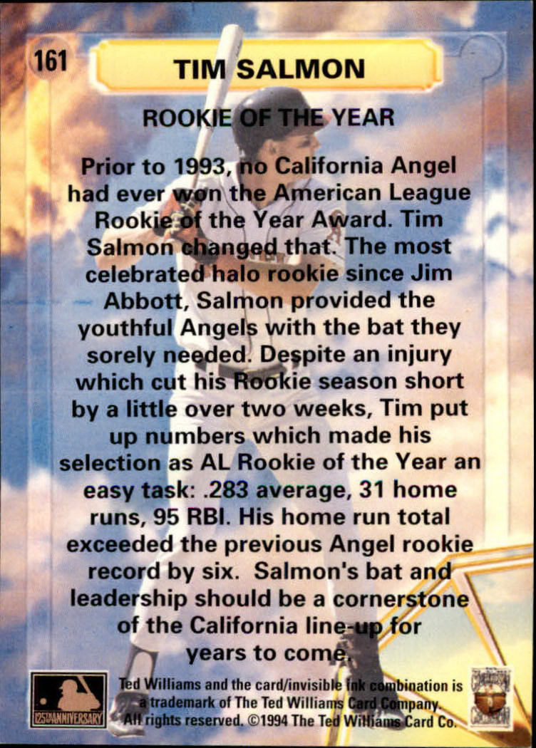 1994 Ted Williams #161 Tim Salmon/Rookie of the Year back image