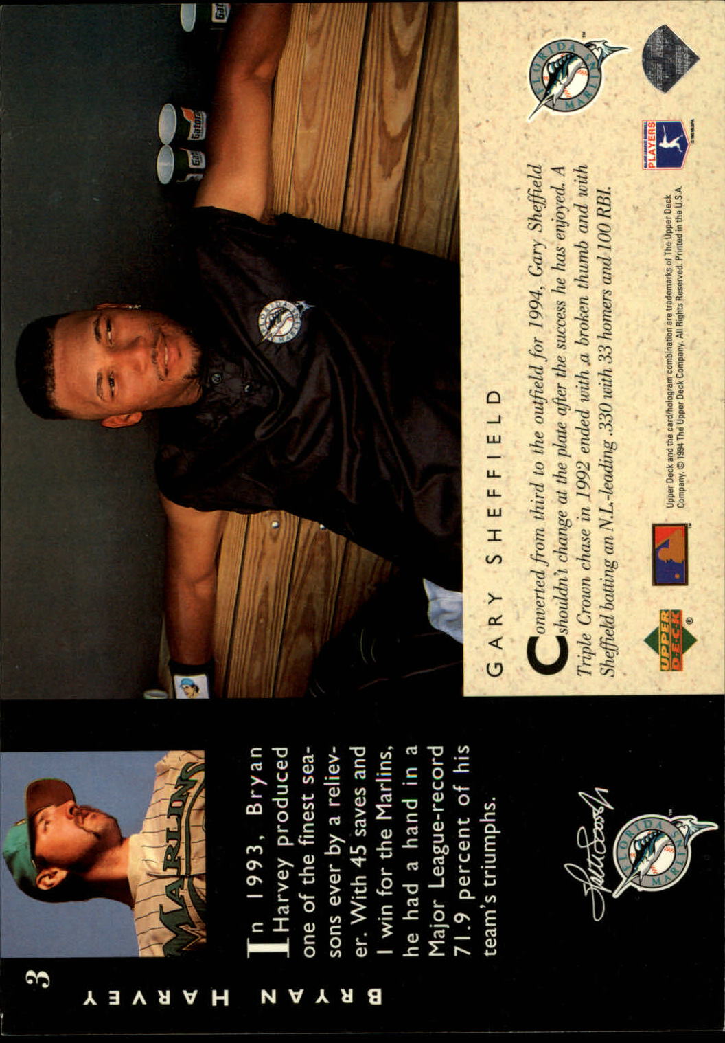 1994 Upper Deck All-Star Jumbos #3 Bryan Harvey/Gary Sheffield back image