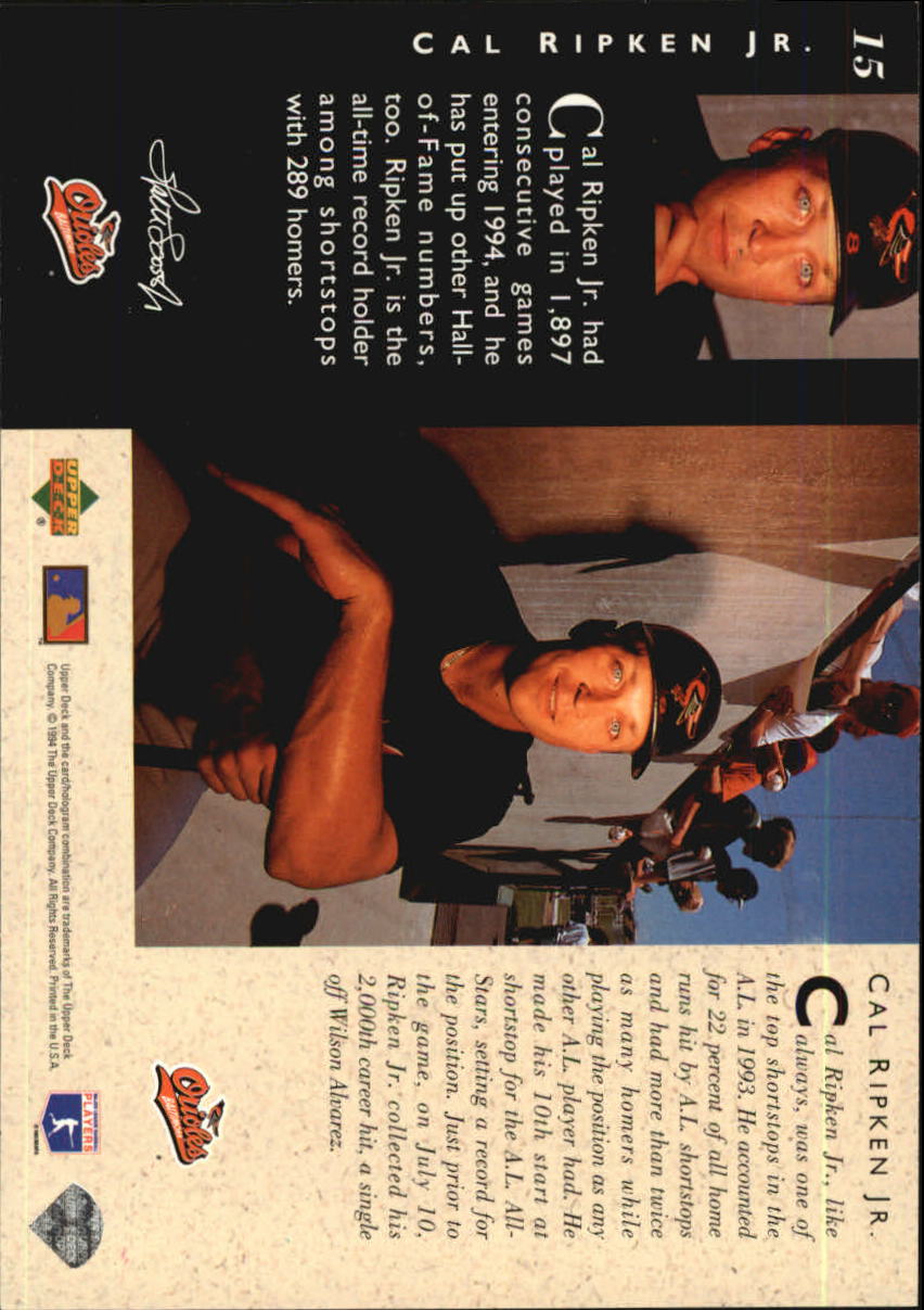 1994 Upper Deck All-Star Jumbos #15 Cal Ripken back image