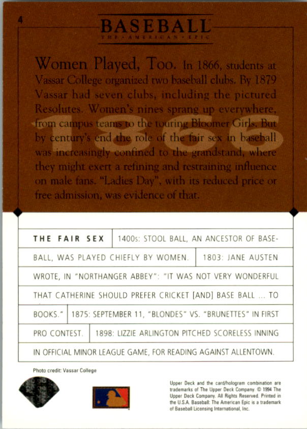 1994 Upper Deck: The American Epic #4 The Fair Sex back image