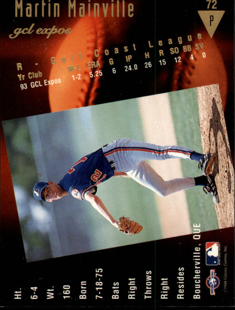 1994 Classic/Best Gold #72 Martin Mainville back image