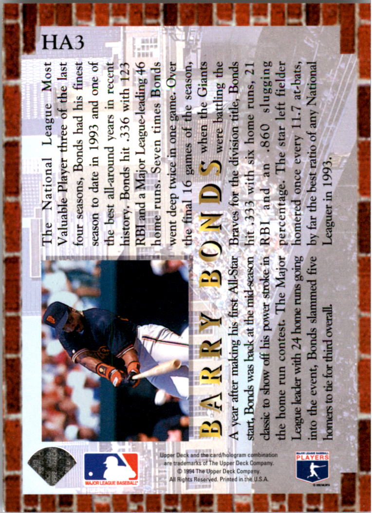 1994 Collector's Choice Home Run All-Stars #HA3 Barry Bonds back image