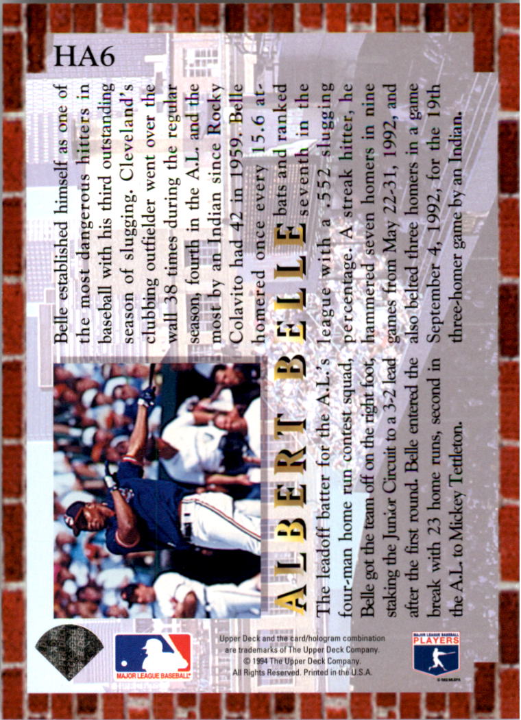 1994 Collector's Choice Home Run All-Stars #HA6 Albert Belle back image