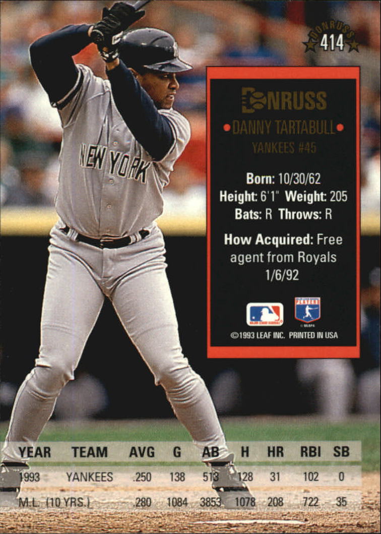 1994 Donruss #414 Danny Tartabull back image