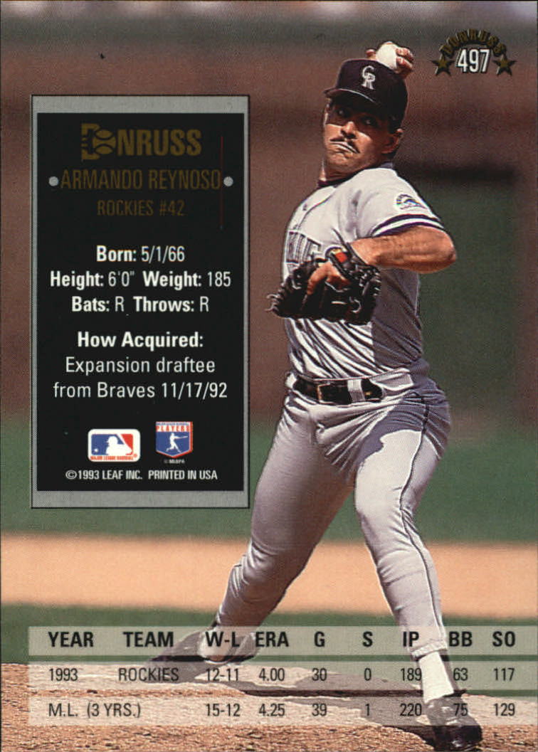 1994 Donruss #497 Armando Reynoso back image