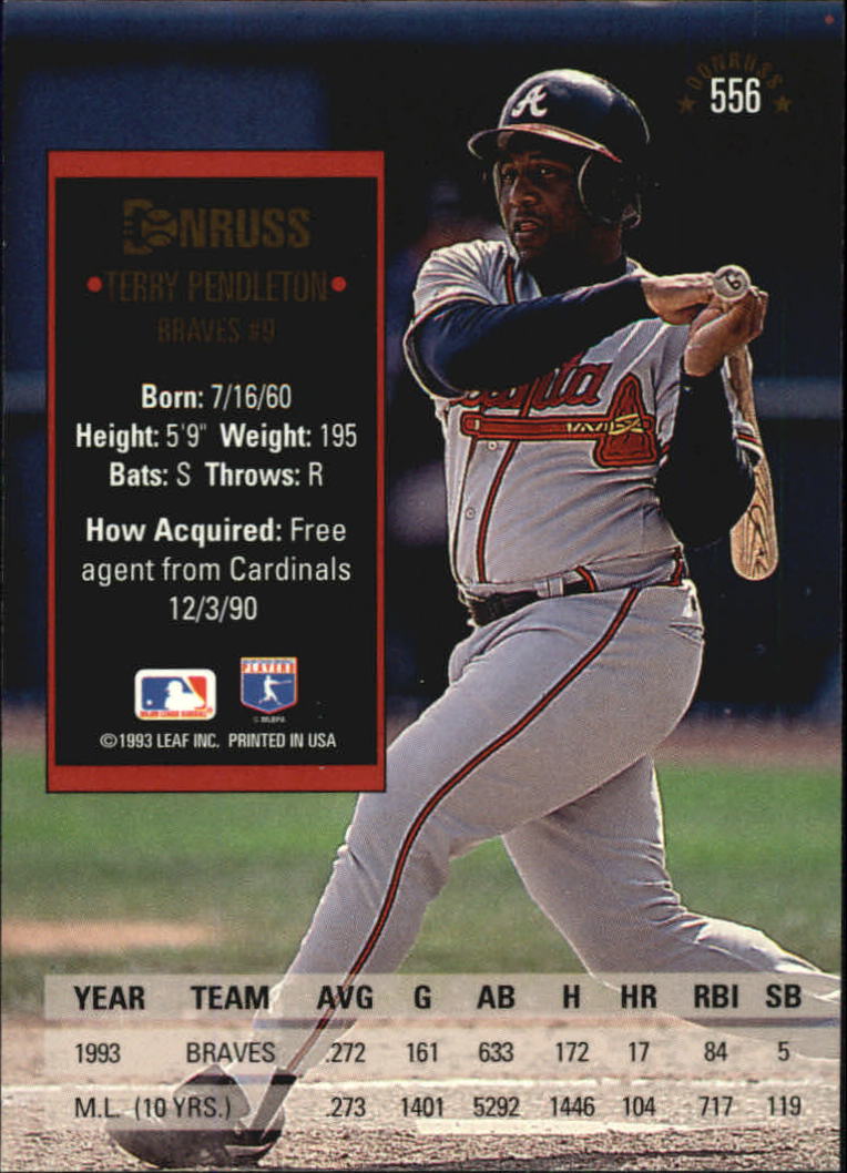 1994 Donruss #556 Terry Pendleton back image