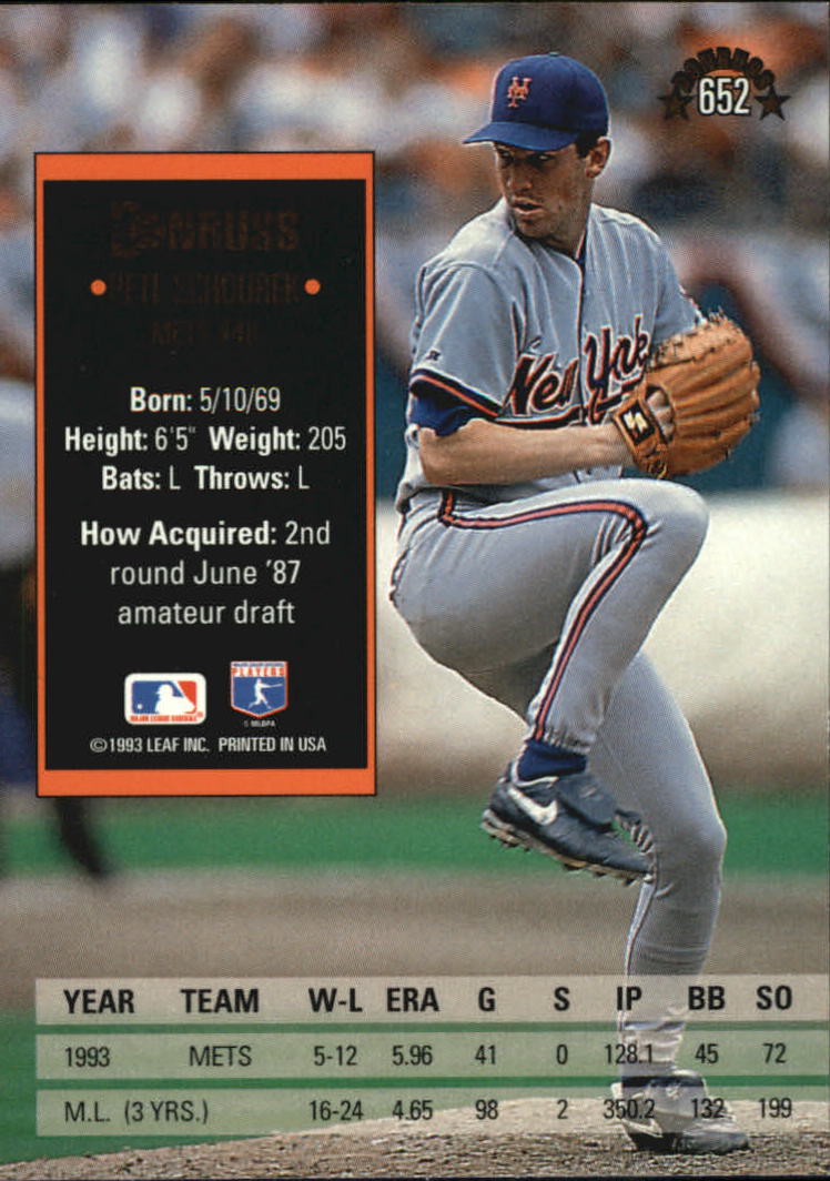 1994 Donruss #652 Pete Schourek back image