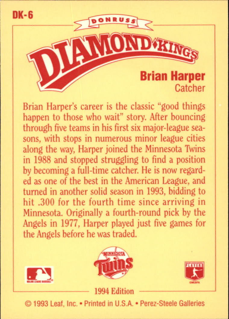 1994 Donruss Diamond Kings #DK6 Brian Harper back image