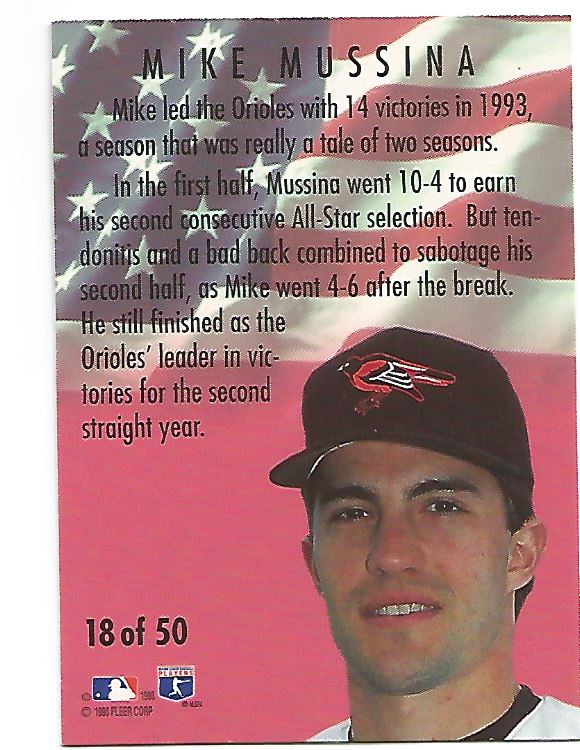 1994 Fleer All-Stars #18 Mike Mussina back image