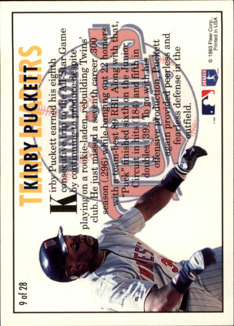 1994 Fleer Team Leaders #9 Kirby Puckett back image