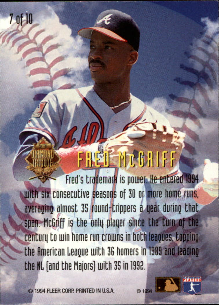 1994 Fleer Update Diamond Tribute #7 Fred McGriff back image