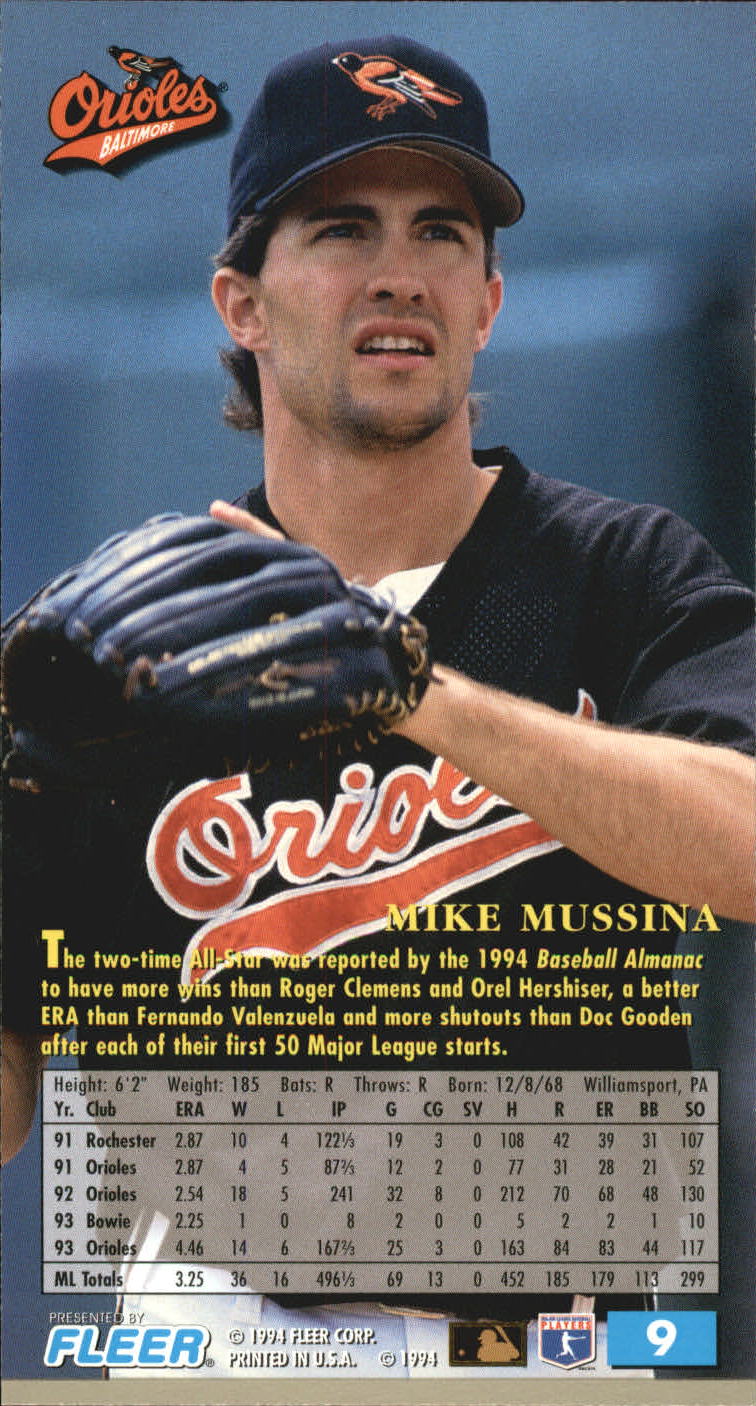 1994 Fleer Extra Bases #9 Mike Mussina back image