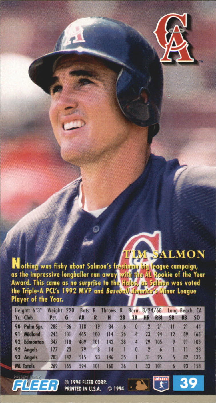 1994 Fleer Extra Bases #39 Tim Salmon back image