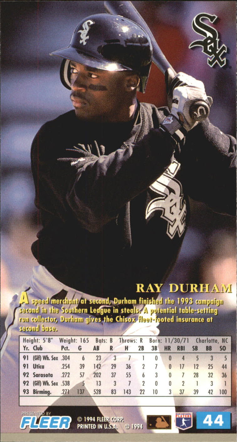 1994 Fleer Extra Bases #44 Ray Durham RC back image