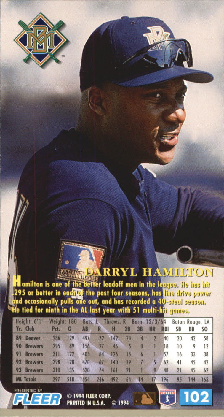 1994 Fleer Extra Bases #102 Darryl Hamilton back image